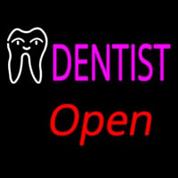 Pink Dentist White Tooth Open Neon Sign