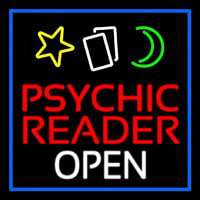 Psychic Reader Open Block Blue Border Neon Sign