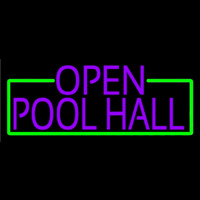 Purple Open Pool Hall With Green Border Neon Sign