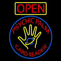 Red Psychic Palm Card Reader Open Neon Sign