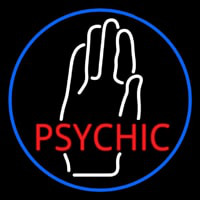 Red Psychic With White Palm Blue Border Neon Sign