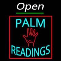 White Open Turquoise Palm Readings Red Border Neon Sign