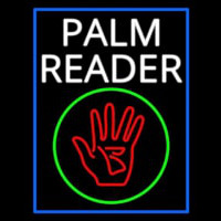 White Palm Reader With Logo Blue Border Neon Sign