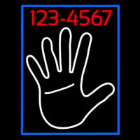 White Palm With Phone Number Blue Border Neon Sign