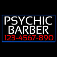 White Psychic Barber With Phone Number Neon Sign