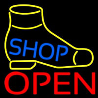 Yellow Shoe Blue Shop Open Neon Sign